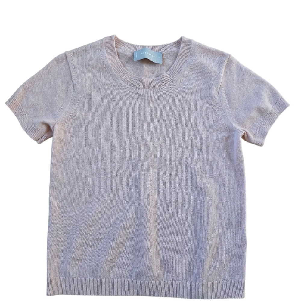 Everlane Pink Short Sleeve 100% Cashmere Crewneck Sweater Size XS